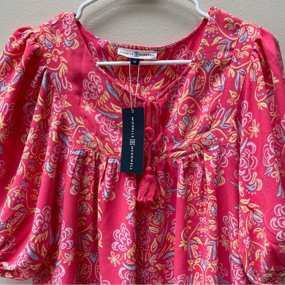 NWT Michelle McDowell Penny Tunic Dress Pink Busy Bee Coral Print Size M - Picture 3 of 7
